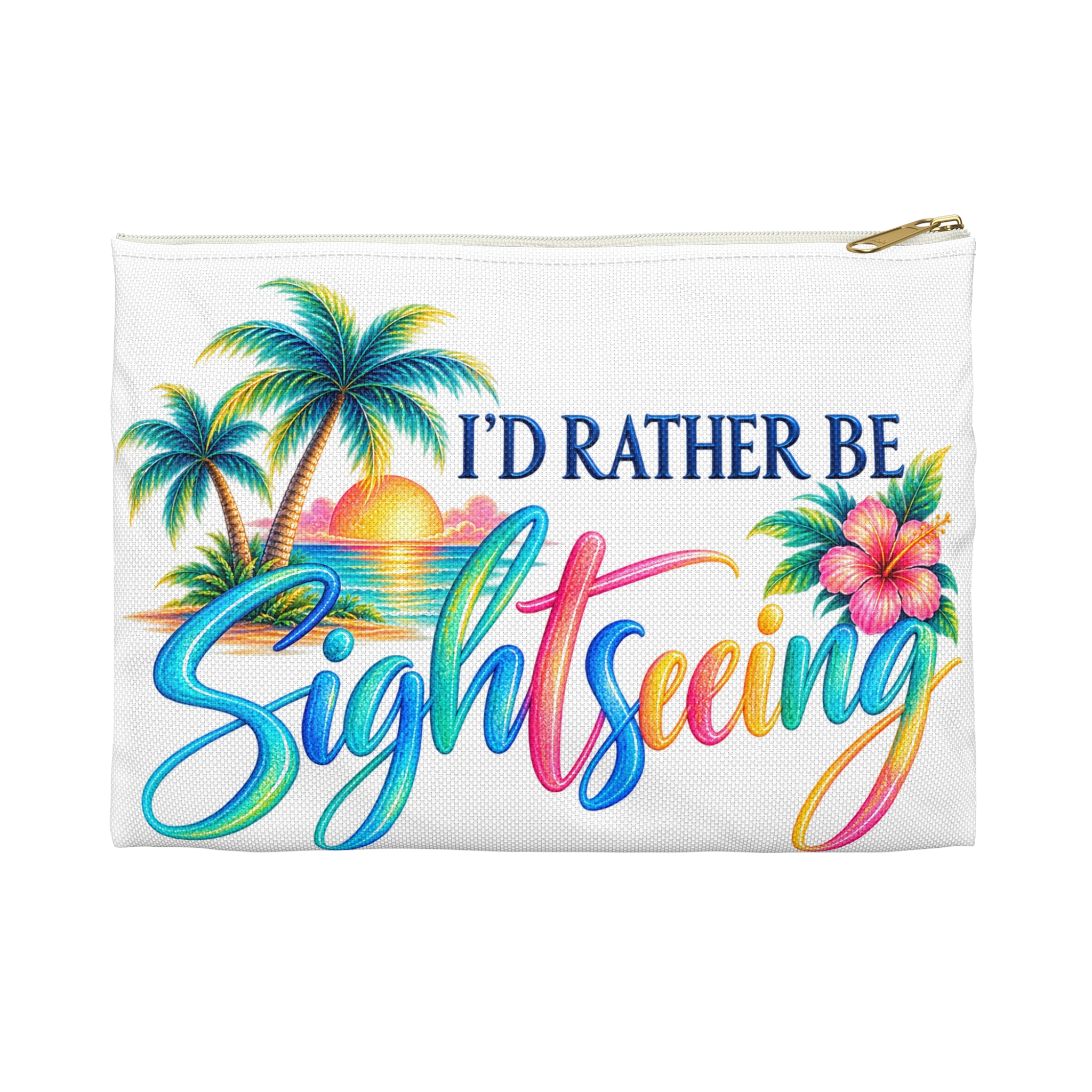 Sightseeing Accessory Pouch — "I'd Rather Be Sightseeing" Tropical Travel Makeup Bag - Image 13